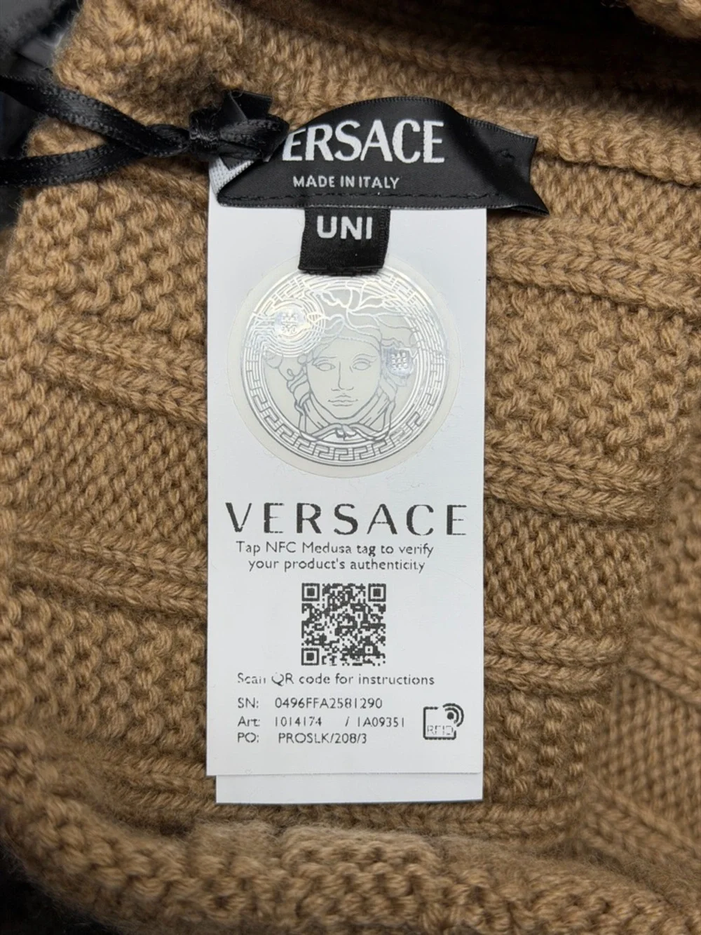 Versace Medusa Knit Beanie Hat Brown Ribbed Logo Italy Unisex One Size Authentic